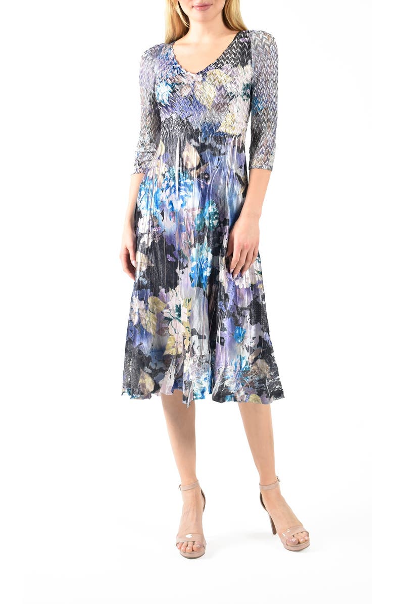 Komarov Charmuese Dress with Lace Sleeve, Main, color, Flocked Velvet