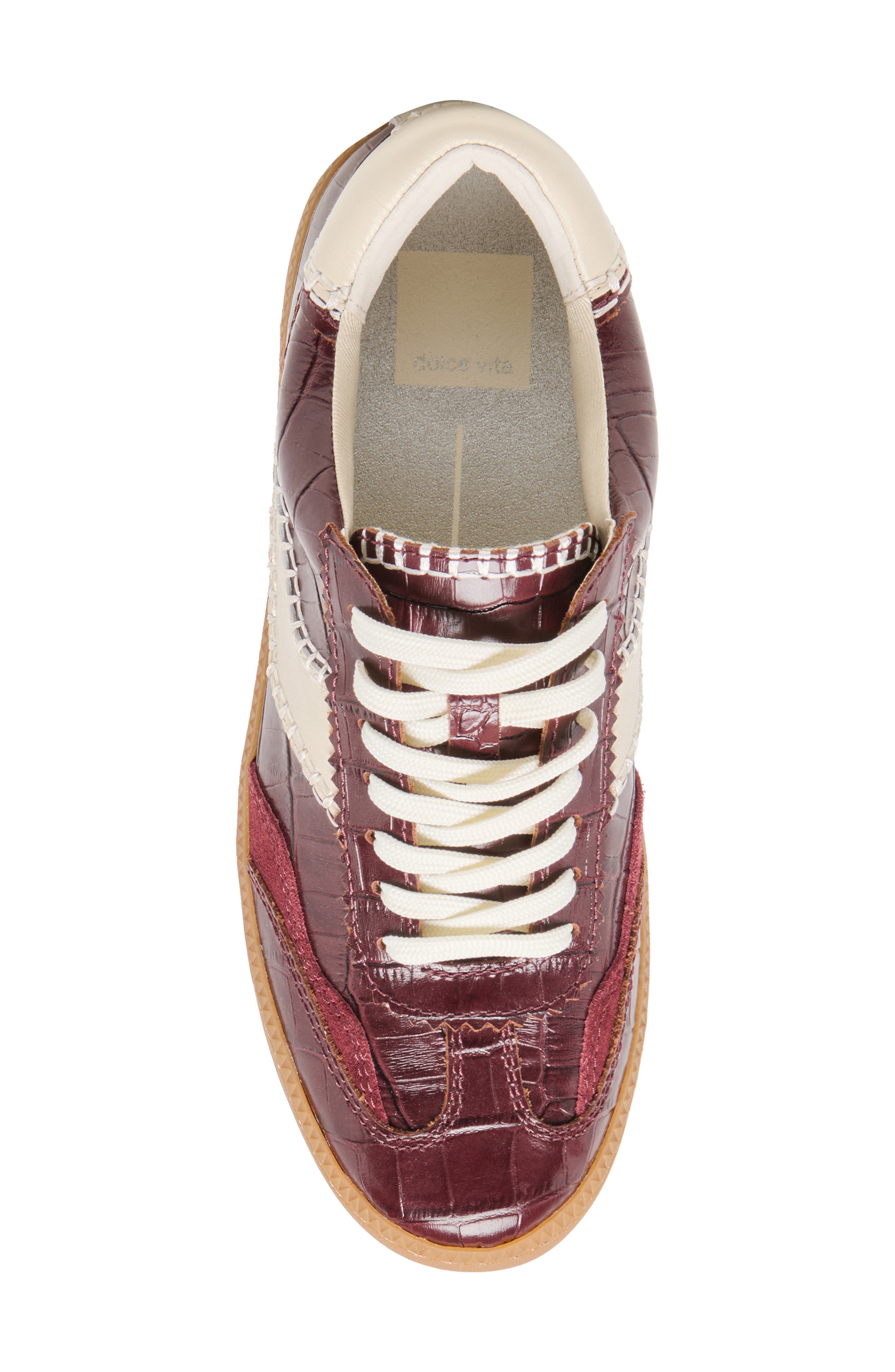 Notice Stitch Sneaker, Alternate, color, OXBLOOD CROCO EMBOSS