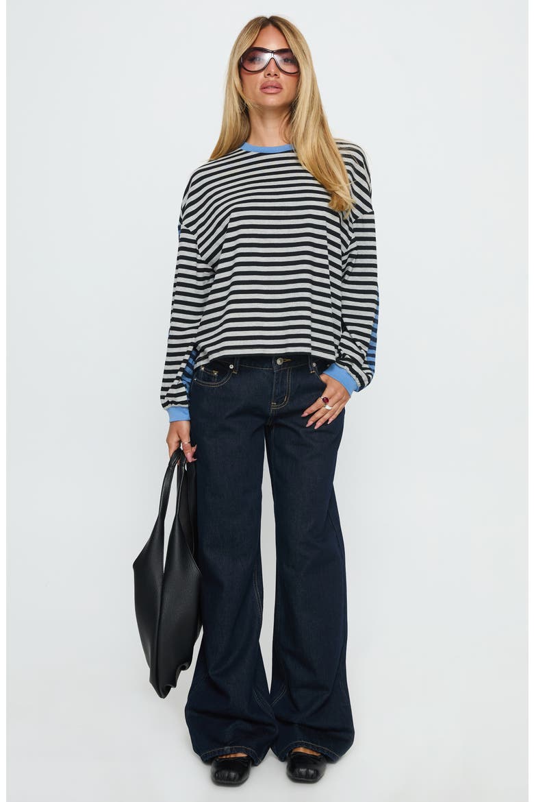 Taysha Colorblock Stripe Long Sleeve Stretch Cotton Top, Alternate, color, BLACK / GREY STRIPE