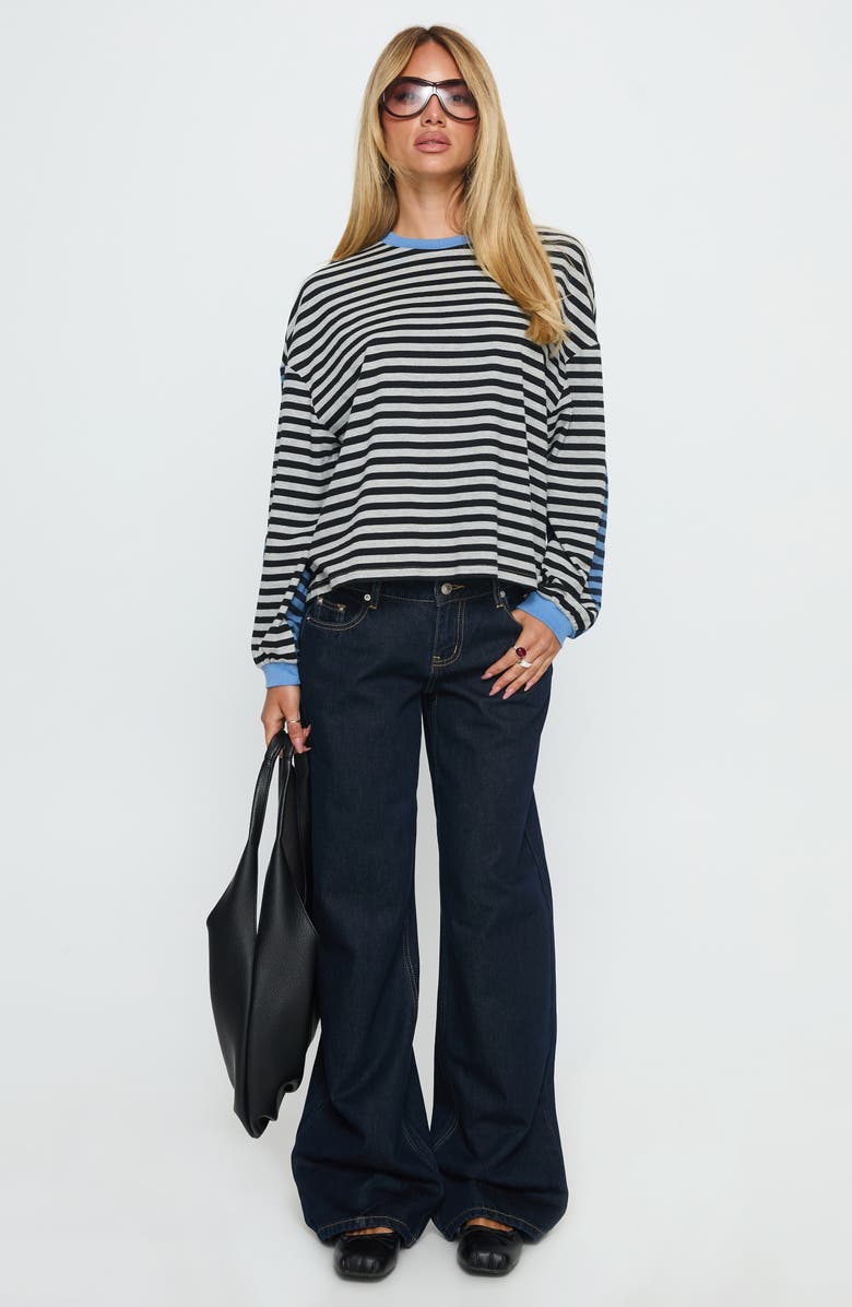 Princess Polly Taysha Colorblock Stripe Long Sleeve Stretch Cotton Top, Alternate, color, Black / Grey Stripe