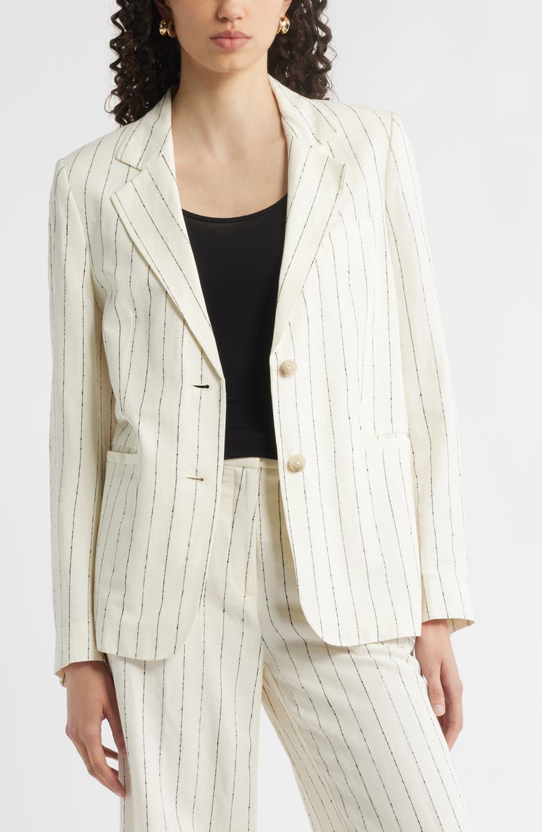 Nordstrom The Liv Boyfriend Pinstripe Blazer, Main, color, Ivory- Black Pinstripe