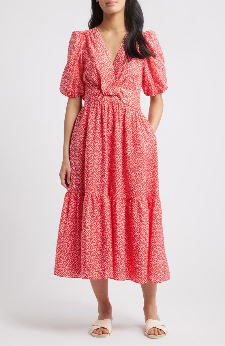 Caslon<sup>®</sup> Twist Detail Allover Print Midi Dress, Alternate, color, 