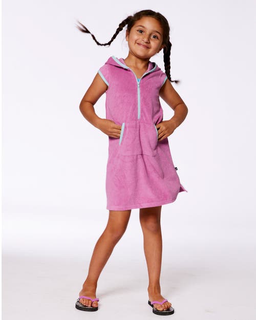 Deux Par Deux Girl's Hooded Terry Beach Dress Candy Pink In Candy Pink