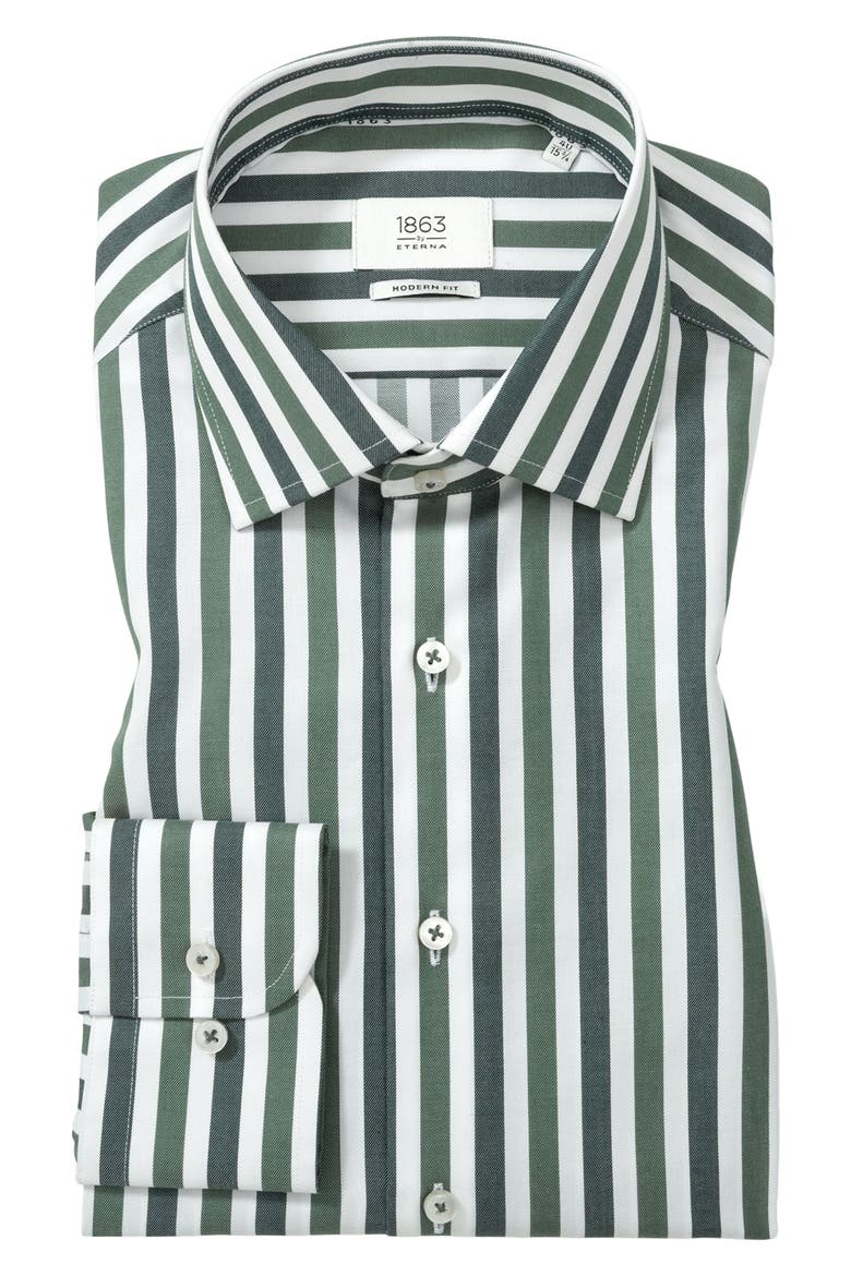 Modern Fit Stripe Non-Iron Cotton Twill Dress Shirt, Alternate, color, DARK GREEN