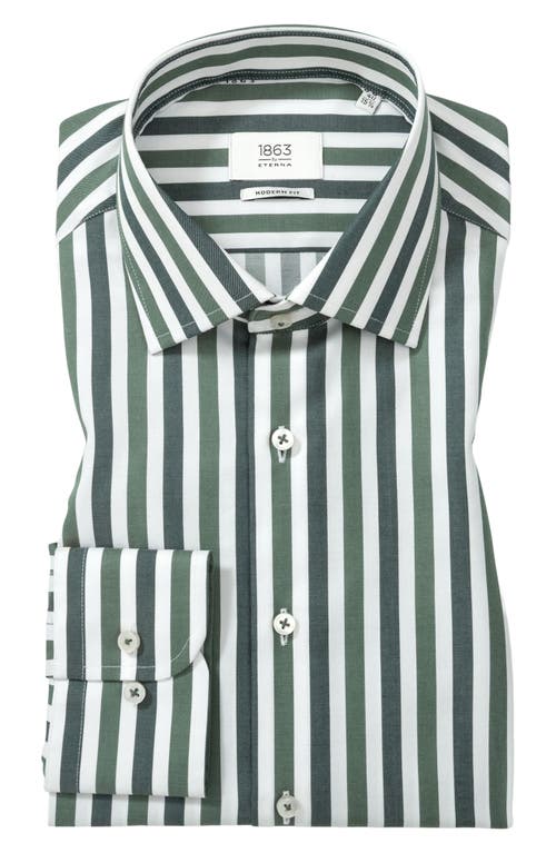 1863 By Eterna Modern Fit Stripe Non-iron Cotton Twill Dress Shirt In Green