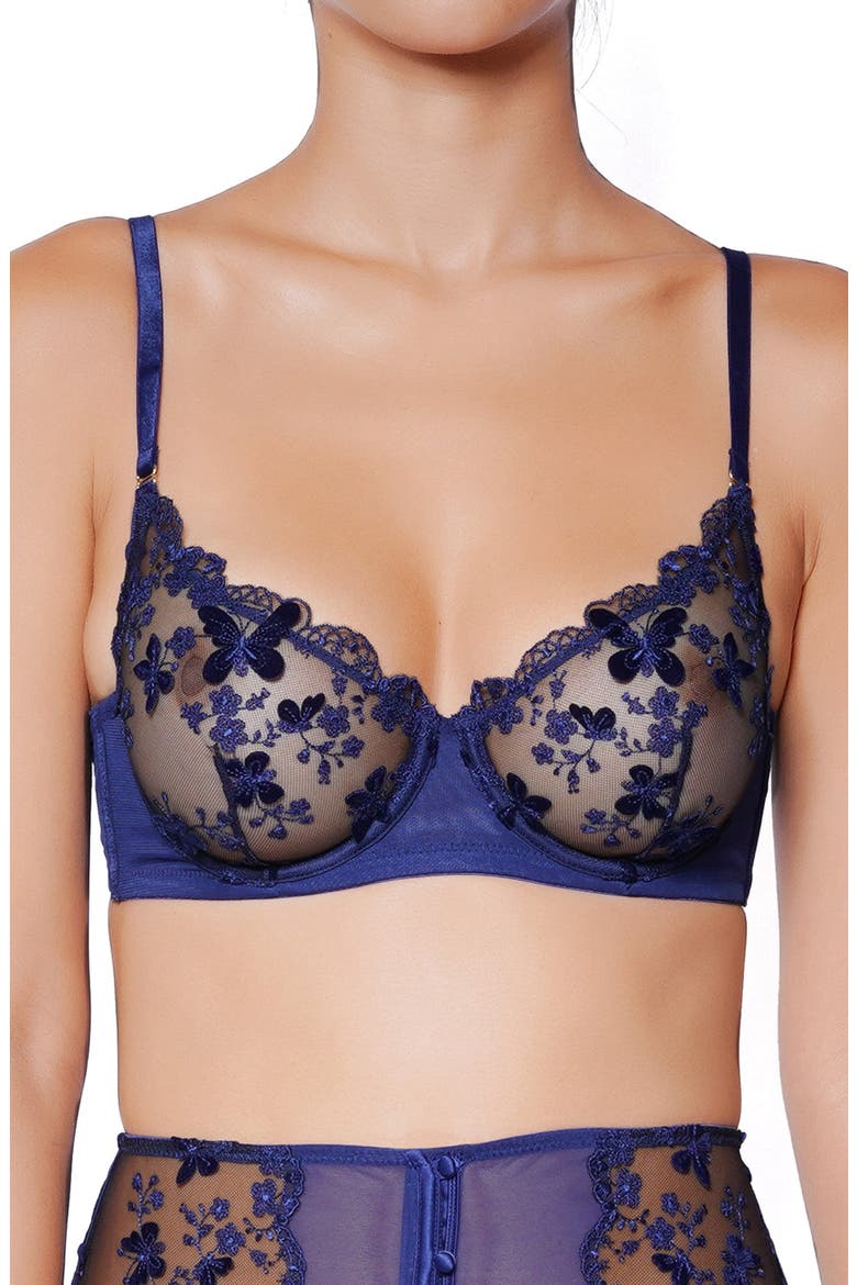Papillion Embroiered Unlined Underwire Bra, Main, color, NAVY