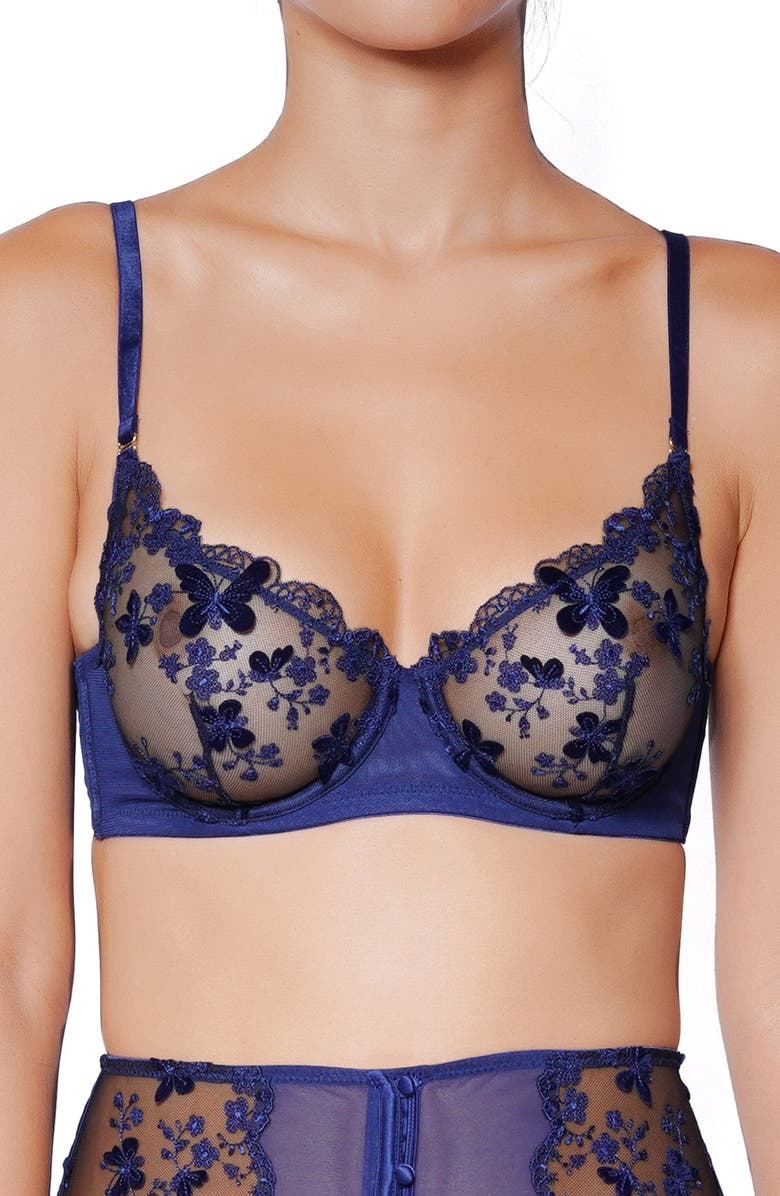 Huit Papillion Embroiered Unlined Underwire Bra, Main, color, Navy