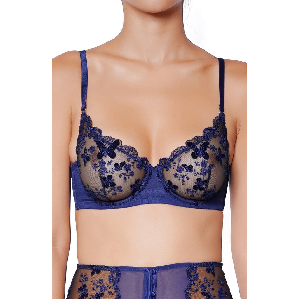 Huit Papillion Embroiered Unlined Underwire Bra in Navy