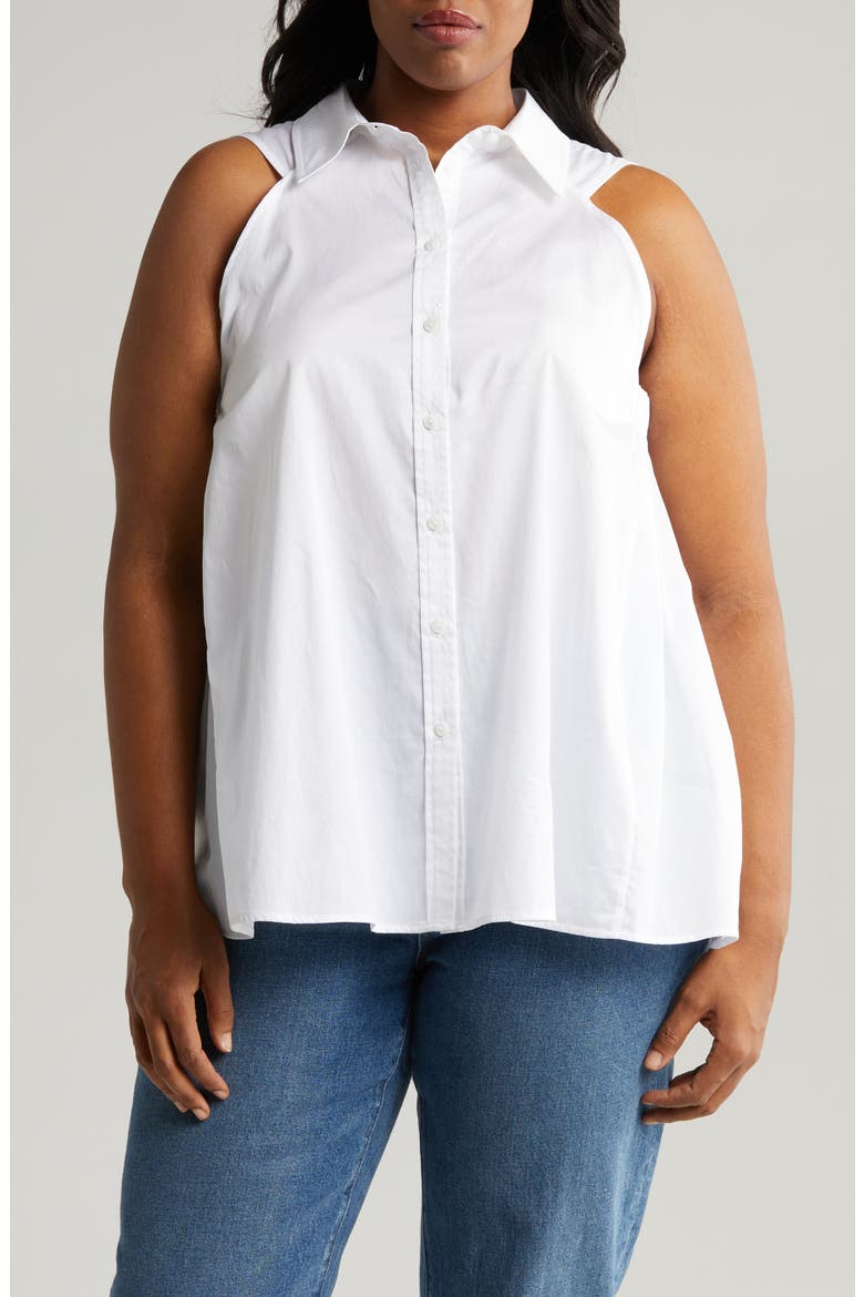 Ziva Sleeveless Button-Up Shirt, Main, color, WHITE