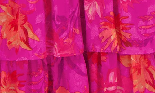 Kensie Floral Cap Sleeve Burnout Chiffon Tiered Maxi Dress In Fuschia Mu