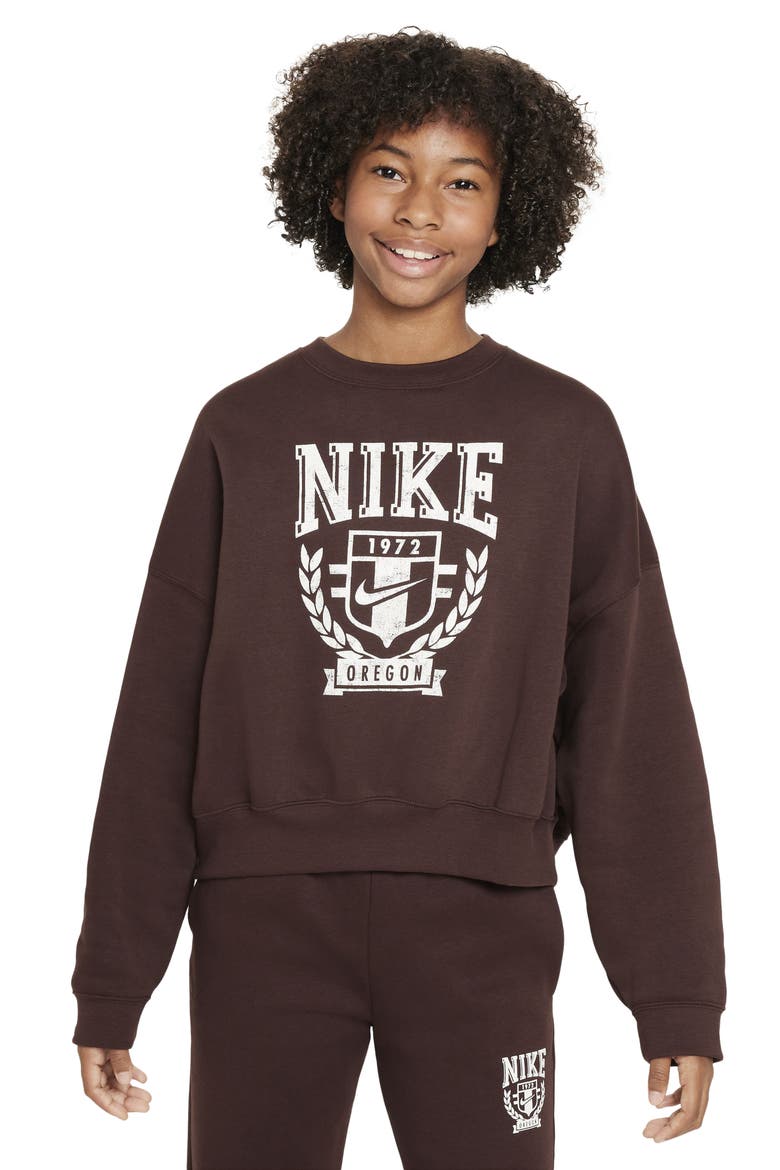 Kids' Sportswear Fleece Crewneck Sweatshirt, Main, color, EARTH