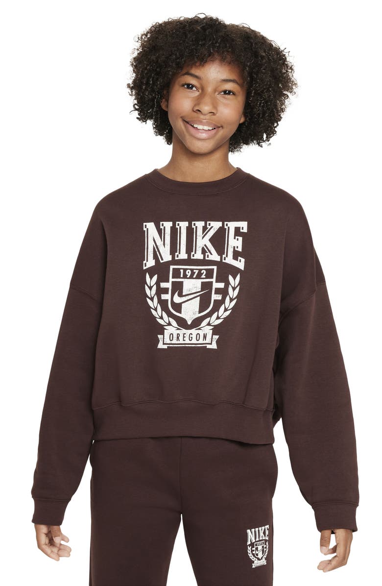 Nike Kids' Sportswear Fleece Crewneck Sweatshirt, Main, color, Earth