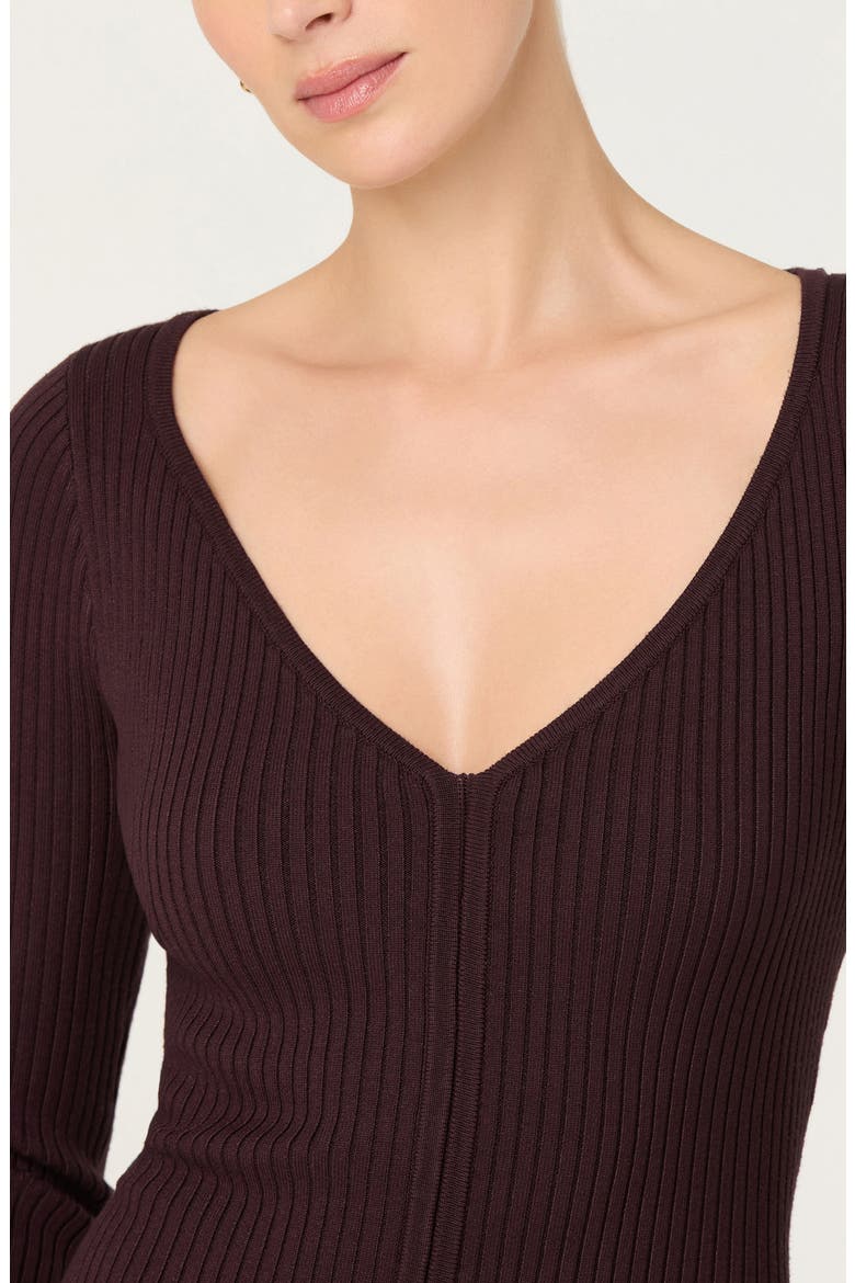 Glenda Long Sleeve Rib Sweater Dress, Alternate, color, DARK BROWN