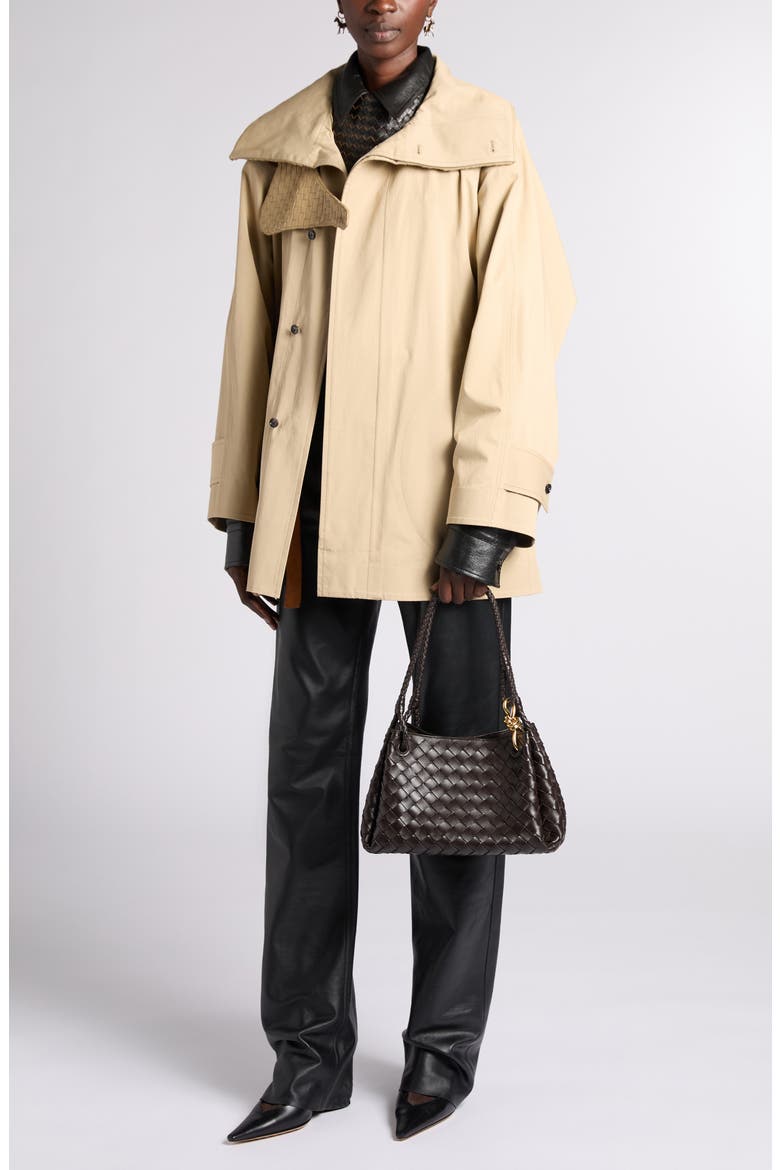 Intrecciato Leather Latch Cotton Trench Jacket, Alternate, color, 2549 SAHARA