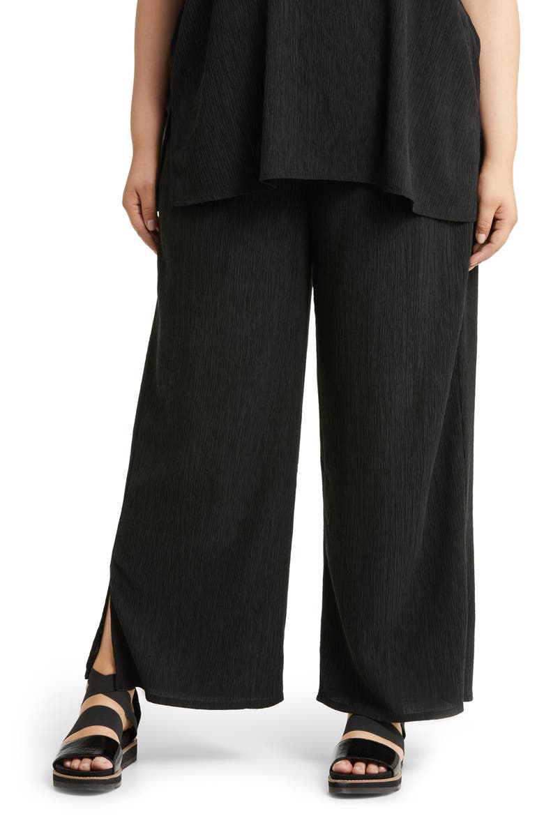 Textured Wide Leg Pants, Main, color, BLACK
