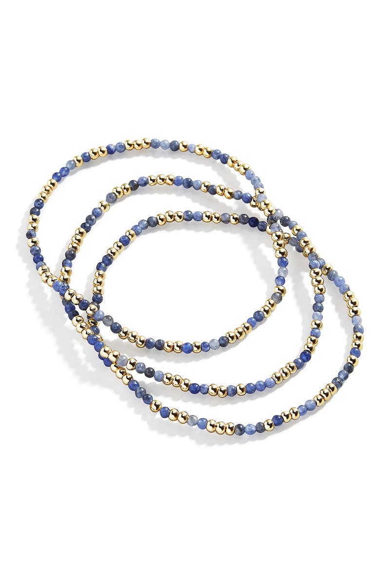 BaubleBar Sadie Set of 3 Semiprecious Bead Stretch Bracelets, Main, color, Navy