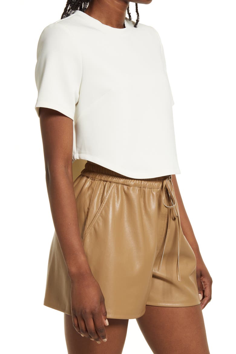 Strong Shoulder Scuba Crepe Crop T-Shirt, Alternate, color, IVORY001
