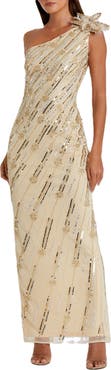 Mac Duggal Embellished Floral Detail One Shoulder Gown