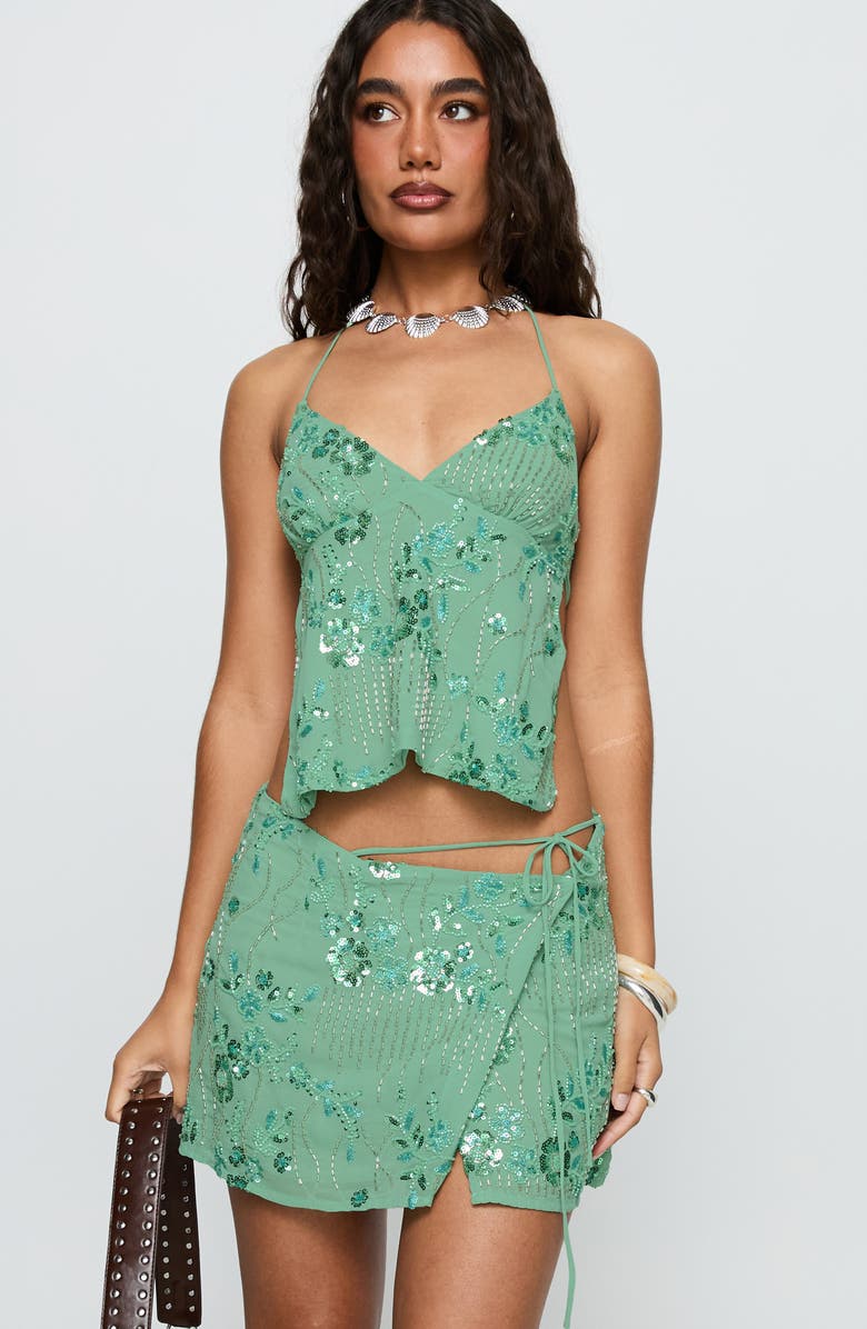 Princess Polly What A Coincidence Beaded Miniskirt, Alternate, color, Teal