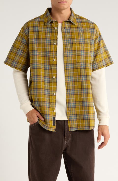 Lawson Plaid Short Sleeve Cotton & Linen Button-Up Shirt