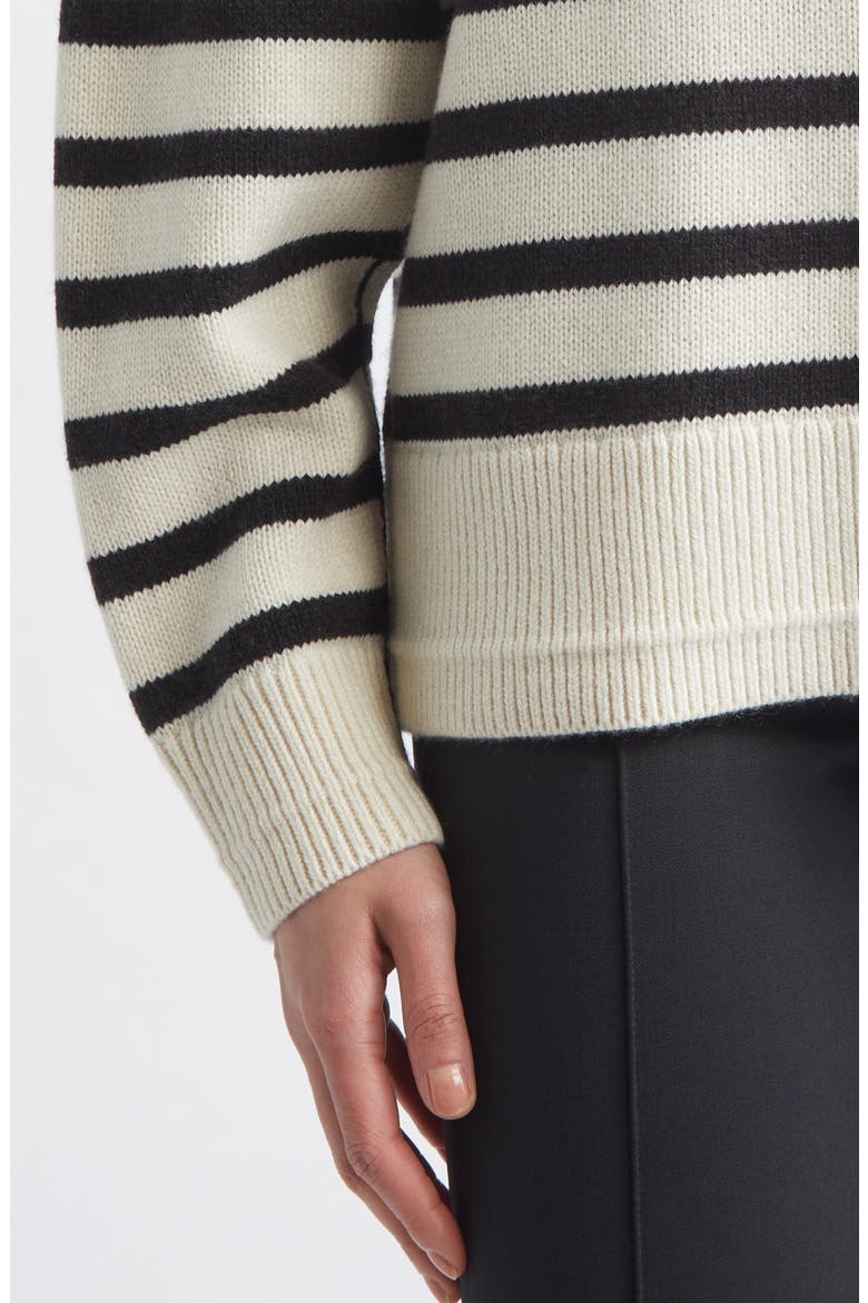 Ladder Stitch Stripe Cashmere & Organic Cotton Sweater, Alternate, color, IVORY/ BLACK STRIPE