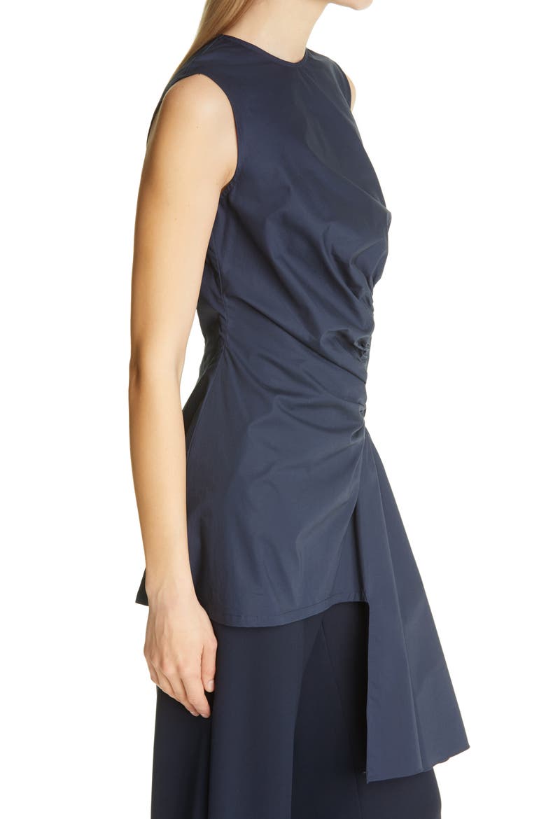 Asymmetrical Ruched Poplin Top, Alternate, color, NAVY