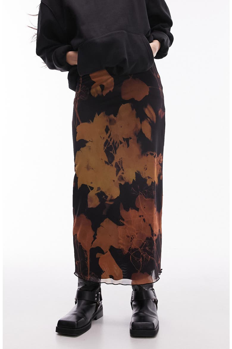Floral Mesh Maxi Skirt, Main, color, BLACK MULTI