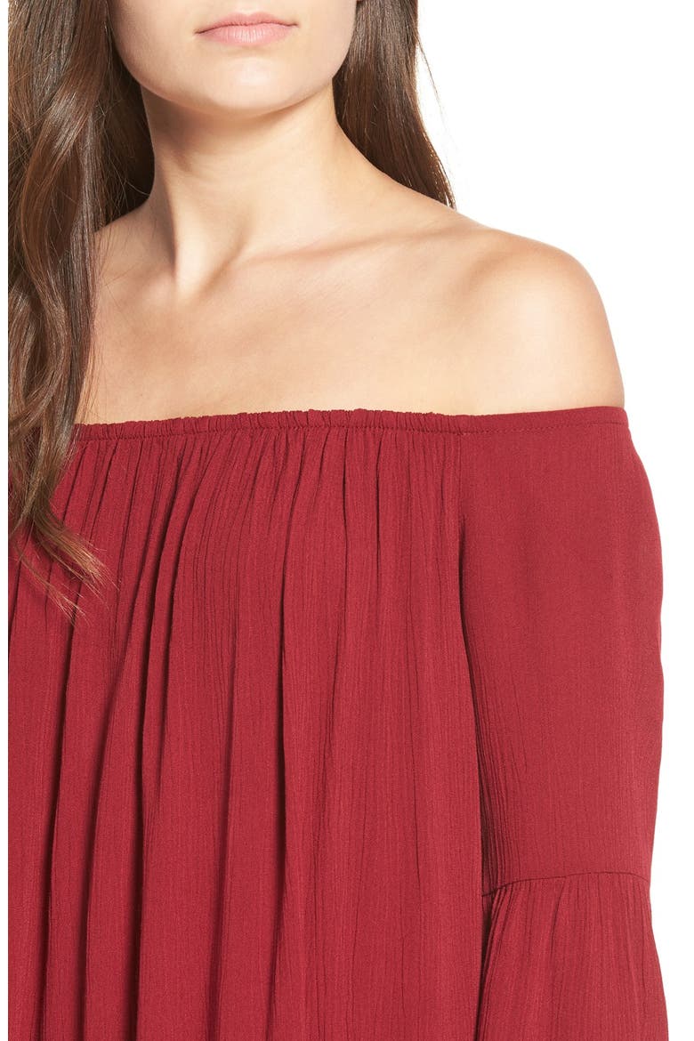 Off the Shoulder Shift Dress, Alternate, color, BURGUNDY