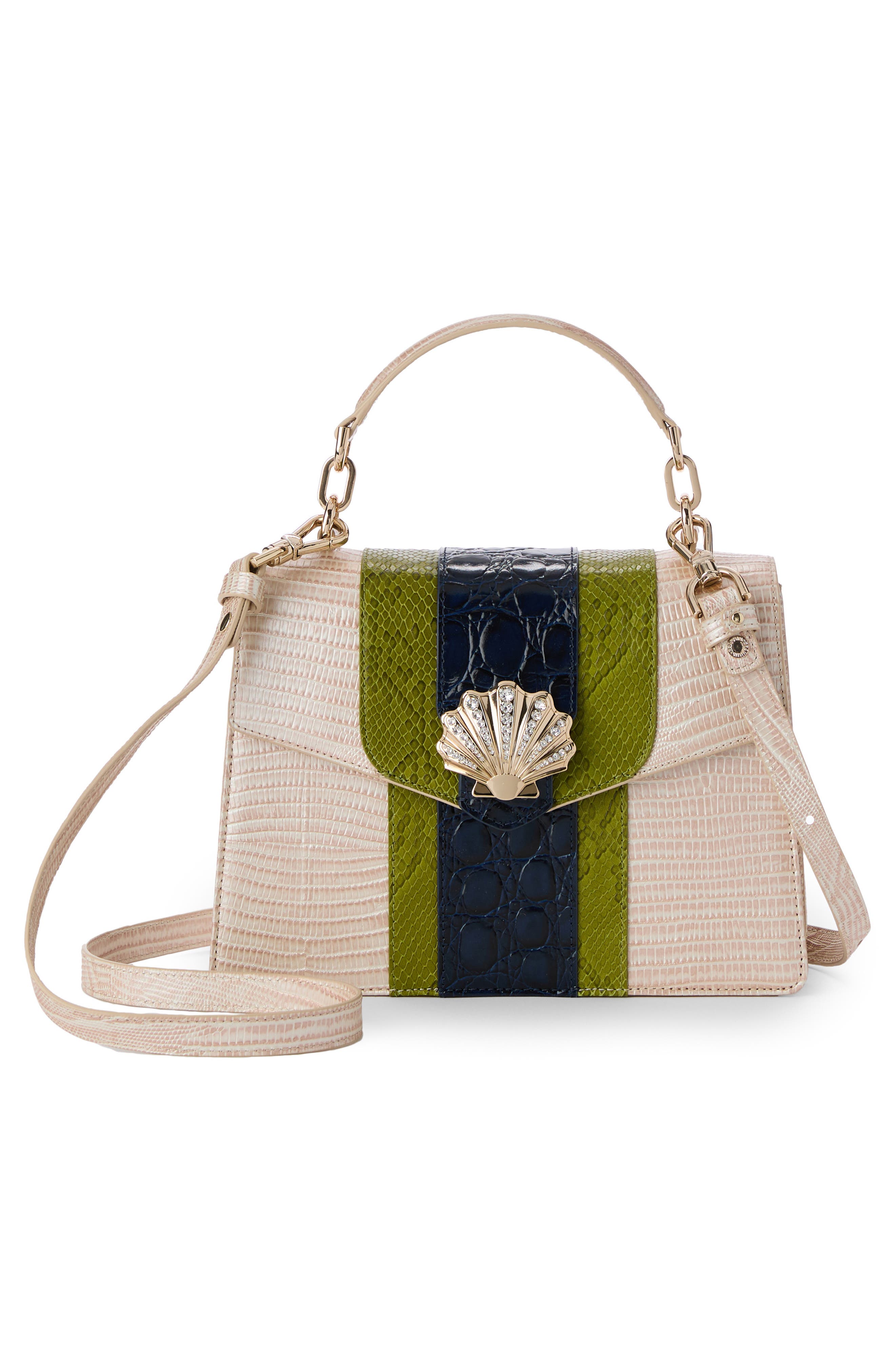 Brahmin Small Hallie Embossed Leather Satchel, Alternate, color, 