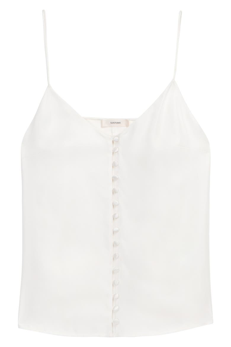 Athens Button Front Silk Camisole, Alternate, color, WHITE