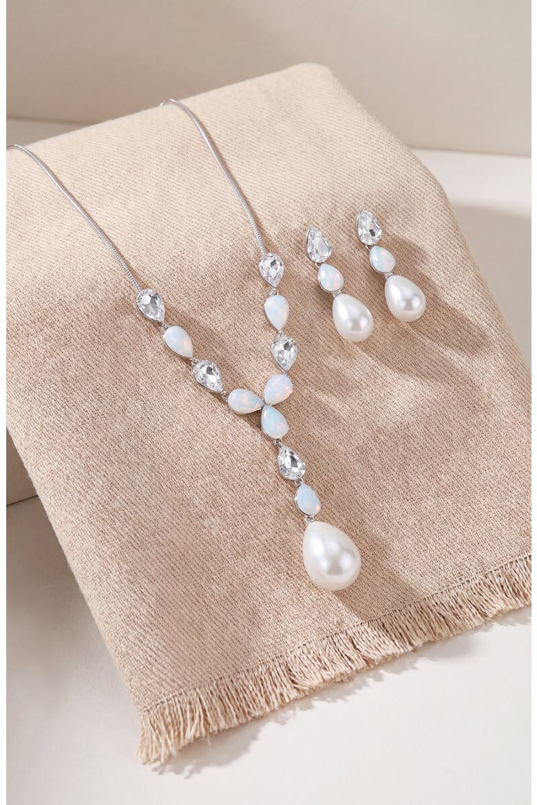 Pearl Drop Necklace and Earrings Set, Alternate, color, Silver