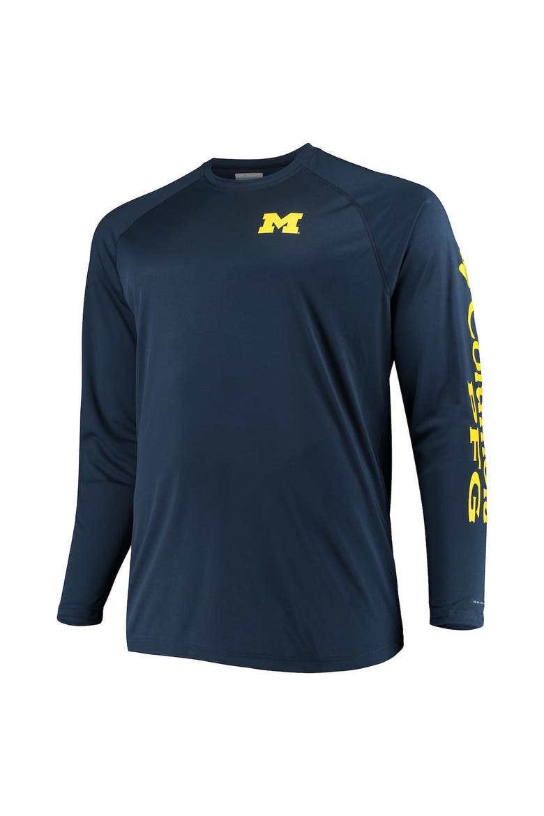 Men's Columbia Navy Michigan Wolverines Big & Tall Terminal Tackle Long Sleeve Omni-Shade T-Shirt, Alternate, color, Navy