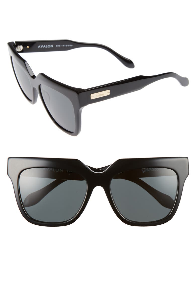 Avalon 57mm Retro Sunglasses, Main, color, BLACK/ BLACK SOLID