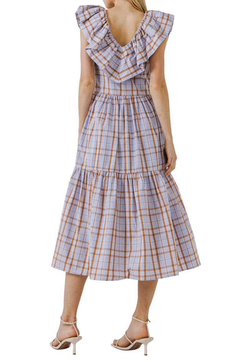 Plaid Ruffle Cotton Dress, Alternate, color, PURPLE