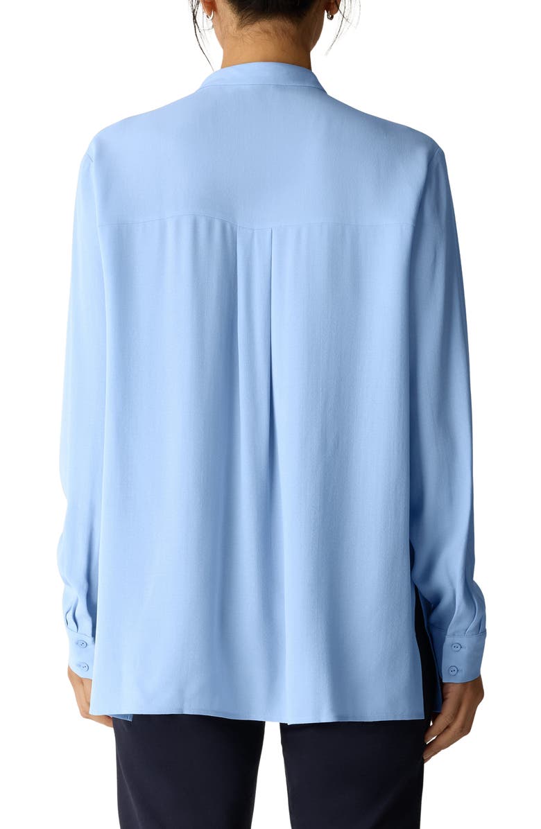 Eileen Fisher Band Collar Silk Button-Up Shirt, Alternate, color, Skylight