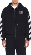 L/AB OFF-WHITE Diagonal Stripe Logo Cotton French Terry Zip Graphic Hoodie