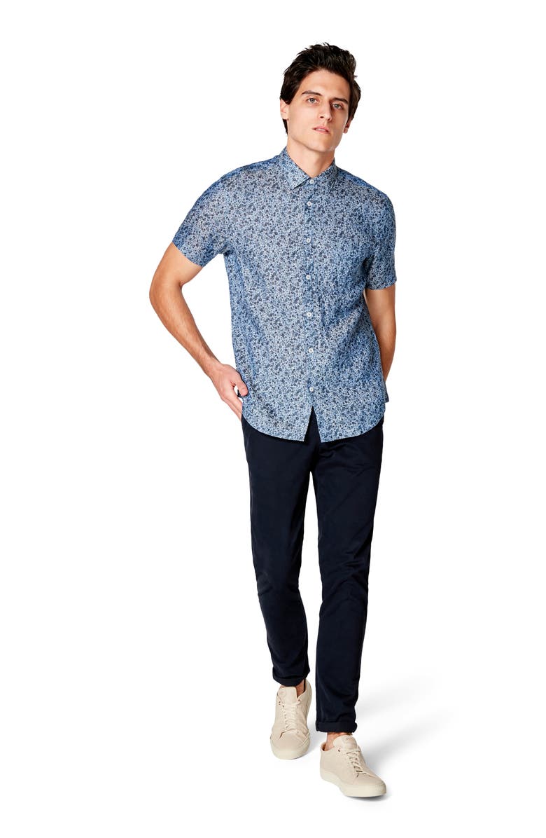 Good Man Brand On Point Slim Fit Floral Short Sleeve Linen Button-Up Shirt, Alternate, color, 