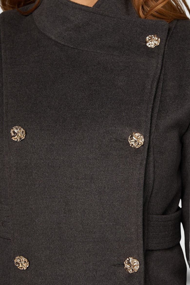 Double Breasted Tab Detail Funnel Coat, Alternate, color, Dark Grey
