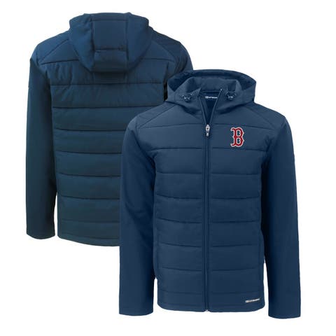 Men's Cutter & Buck Navy Boston Red Sox Evoke Hybrid Eco Softshell Recycled Full-Zip Hoodie