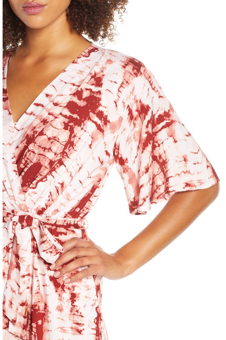 Tie Dye Faux Wrap Maxi Dress, Alternate, color, RUST
