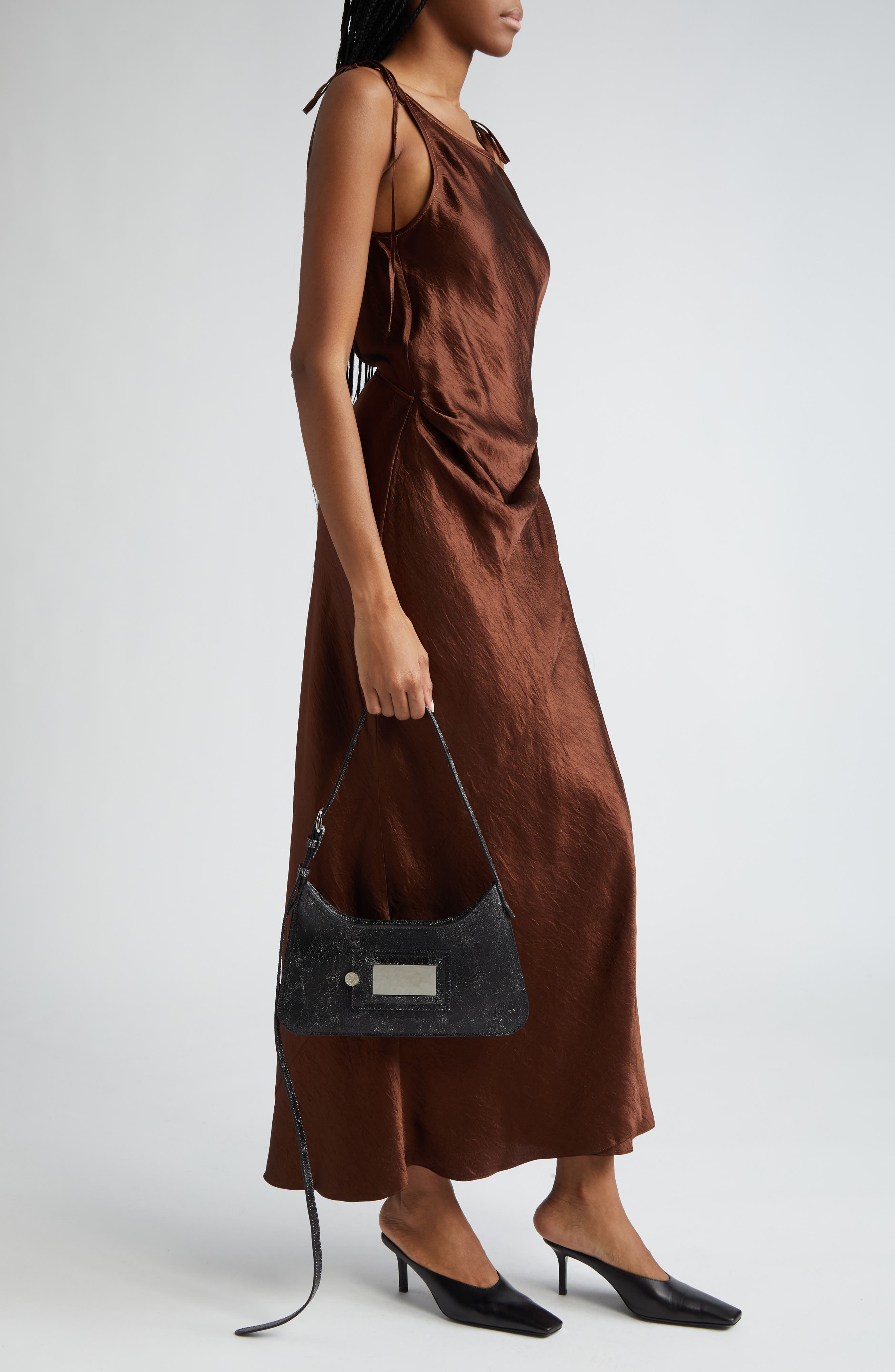 Acne Studios Mini Platt Crackle Leather Shoulder Bag, Alternate, color, 