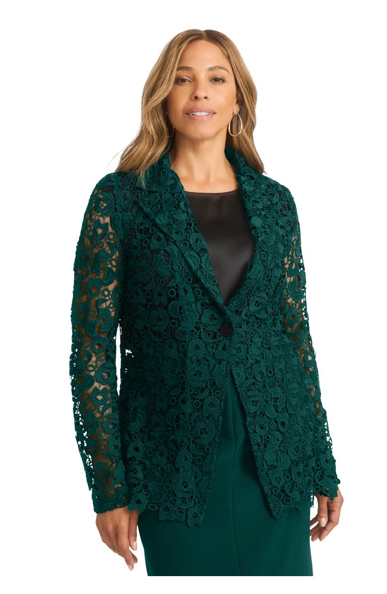 Jessica London Lace Blazer, Main, color, Emerald Green