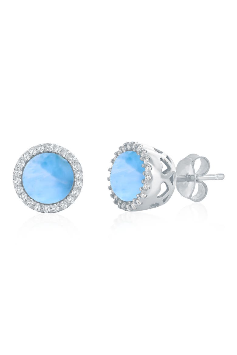 Sterling Silver Round Larimar & Cubic Zirconia Halo Stud Earrings, Main, color, BLUE