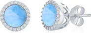 SIMONA Sterling Silver Round Larimar & Cubic Zirconia Halo Stud Earrings
