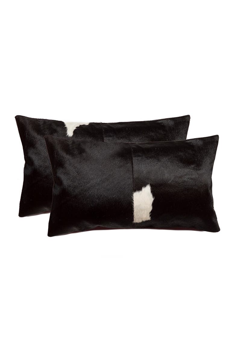 Torino Kobe Cowhide Pillow - Set of 2 - 12" x 20" - Black/White, Main, color, BLACK WHITE