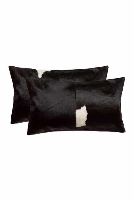 NATURAL Torino Kobe Cowhide Pillow - Set of 2 - 12" x 20" - Black/White