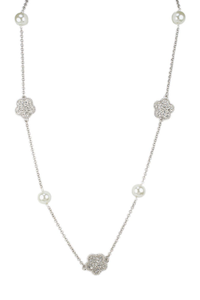 Crystal Pavé Imitation Pearl Station Necklace (Nordstrom Exclusive), Main, color, WHITE/CLEAR/SILVER