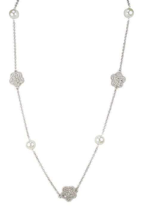 Crystal Pavé Imitation Pearl Station Necklace