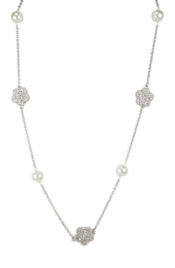 Jardin Crystal Pavé Imitation Pearl Station Necklace In Metallic