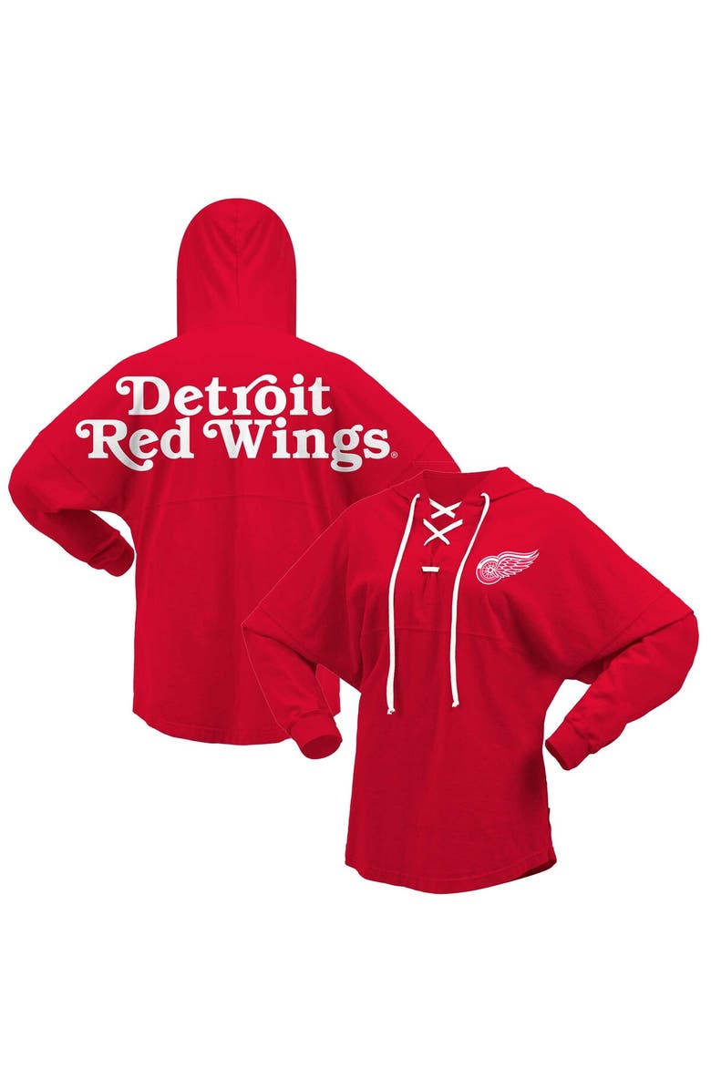 FANATICS Women's Fanatics Branded Red Detroit Red Wings Jersey Lace-Up V-Neck Long Sleeve Hoodie T-Shirt, Main, color, 